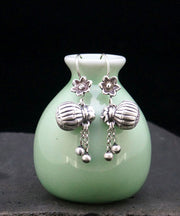 Vintage Silk Sterling Silver Floral Pocket Tassel Drop Earrings