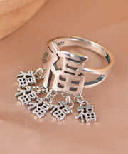 Vintage Silk Sterling Silver Fu Character Rings