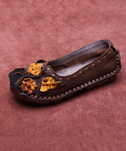 Vintage Splicing Penny Loafers Women Rose Genuine Leather Floral