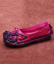 Vintage Splicing Penny Loafers Women Rose Genuine Leather Floral