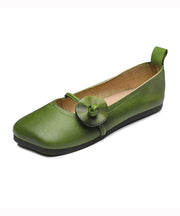 Vintage Square Toe Handmade Green Floral Soft Flat Shoes