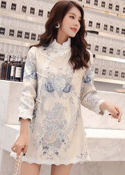 Vintage Stand Collar Embroideried Floral Button Lace Patchwork Top Long Sleeve