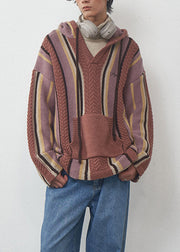 Vintage Striped Drawstring Thick Knit Sweater Fall