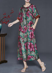 Vintage Tasseled Flower Print Linen Long Dress Summer