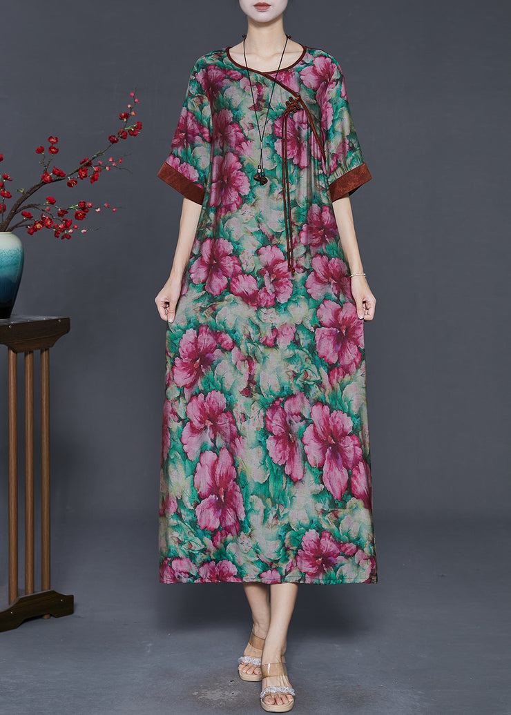 Vintage Tasseled Flower Print Linen Long Dress Summer