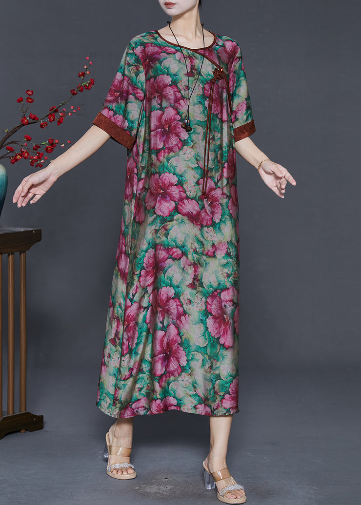 Vintage Tasseled Flower Print Linen Long Dress Summer