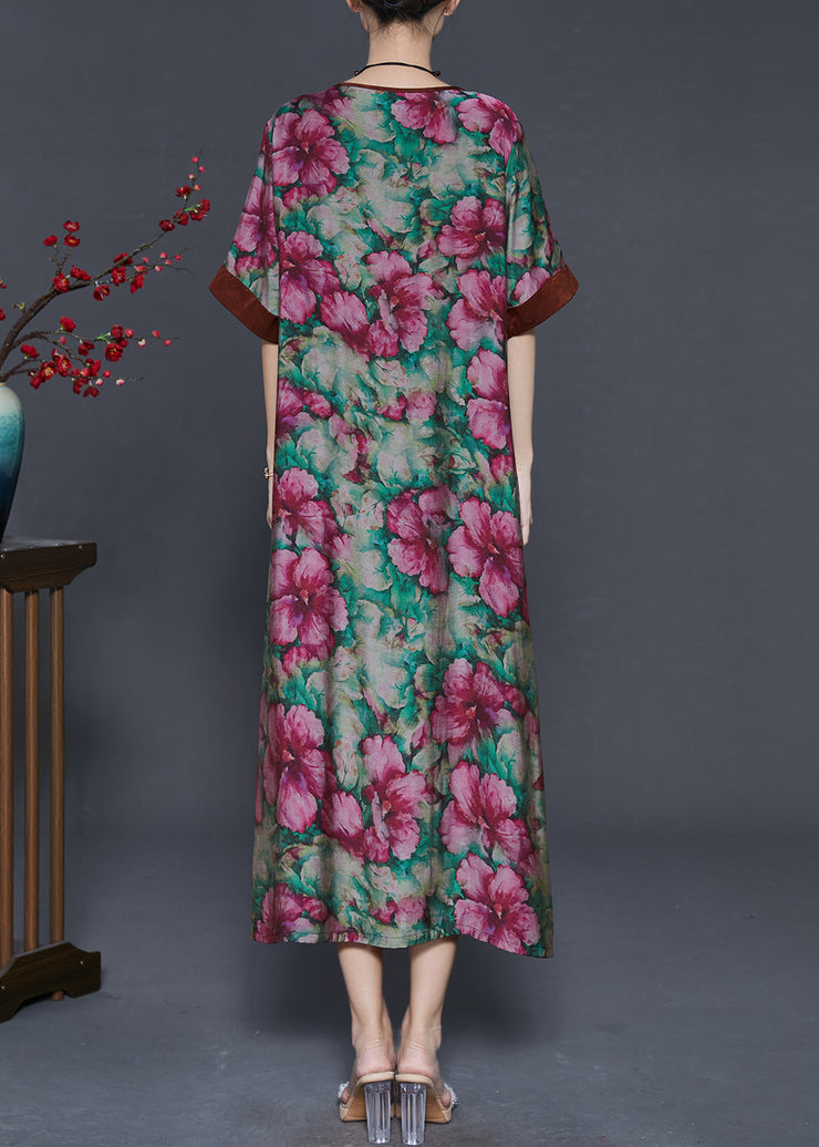 Vintage Tasseled Flower Print Linen Long Dress Summer