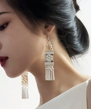 Vintage White Alloy Tassel Holiday Drop Earrings