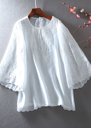 Vintage White Embroidered Chiffon Shirt Tops Summer