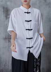 Vintage White Jacquard Chinese Button Cotton Shirts Summer