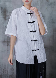 Vintage White Jacquard Chinese Button Cotton Shirts Summer