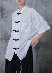 Vintage White Jacquard Chinese Button Cotton Shirts Summer