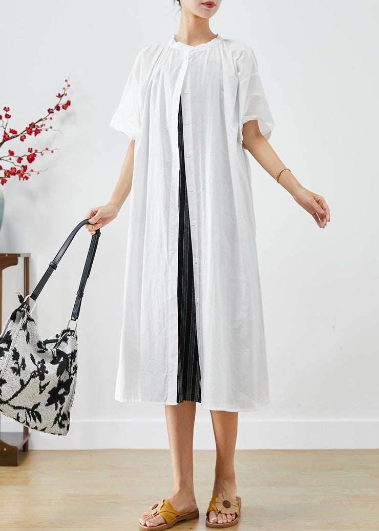 Vintage White Oversized Cotton Cardigan And Dress Two Piece Set Summer