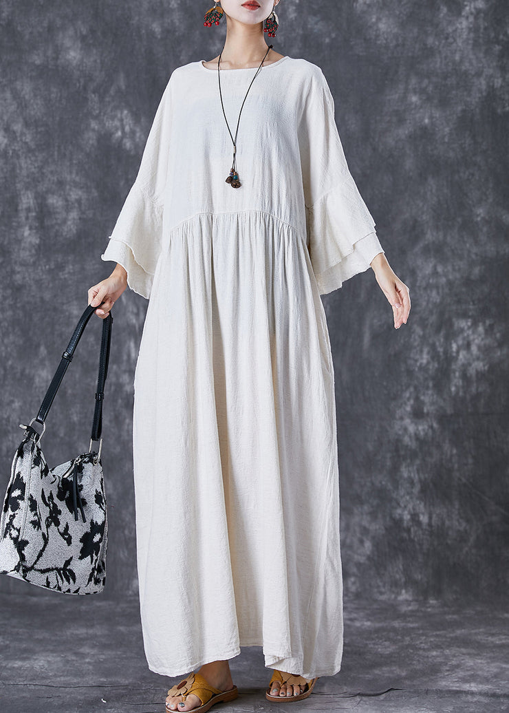 Vintage White Oversized Exra Large Hem Linen Maxi Dresses Flare Sleeve