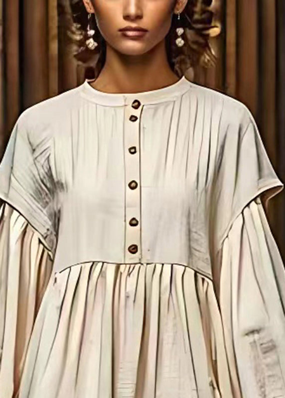 Vintage White Puff Sleeve Linen Long Dresses Summer