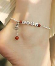 Vintage White Silver Silver Agate Tassel Anklets