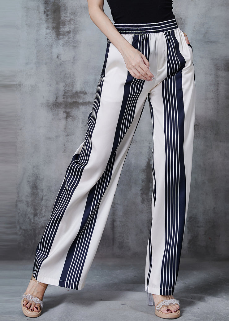 Vintage White Striped Chiffon Straight Pants Spring