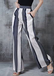 Vintage White Striped Chiffon Straight Pants Spring