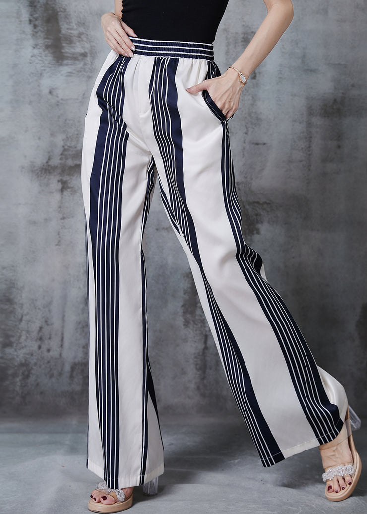 Vintage White Striped Chiffon Straight Pants Spring