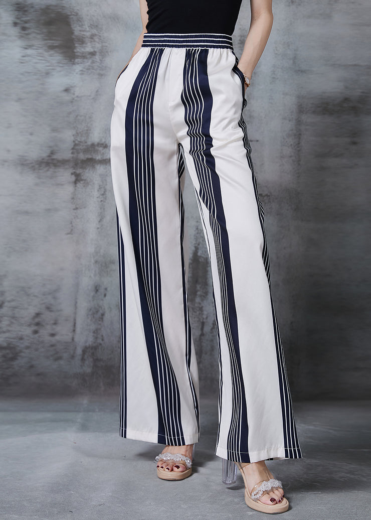 Vintage White Striped Chiffon Straight Pants Spring