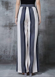 Vintage White Striped Chiffon Straight Pants Spring