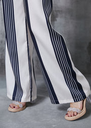 Vintage White Striped Chiffon Straight Pants Spring