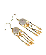 Vintage White Tassel Silver Gold Plated Jade Drop Earrings