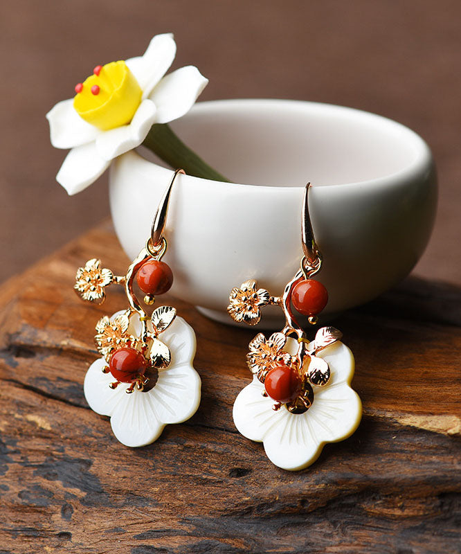 Vintage White The Sunflowers Metal Drop Earrings