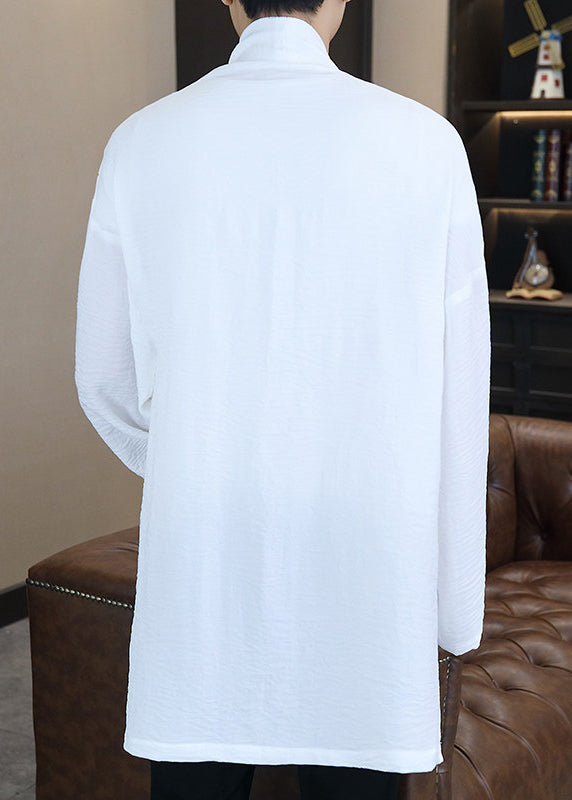 Vintage White V Neck Men UPF 50+ Coat Long Sleeve
