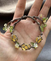 Vintage Yellow Handmade Weaving Crystal Floral Tassel Charm Bracelet