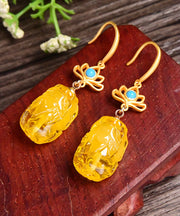 Vintage Yellow Overgild Beeswax Abver A Mythical Wild Animal Drop Earrings