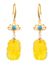 Vintage Yellow Overgild Beeswax Abver A Mythical Wild Animal Drop Earrings