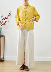 Vintage Yellow Stand Collar Chinese Button Cotton Two Pieces Set Fall