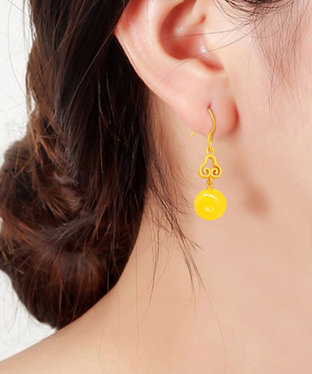 Vintage Yellow Sterling Silver Overgild Beeswax Xiangyun Drop Earrings