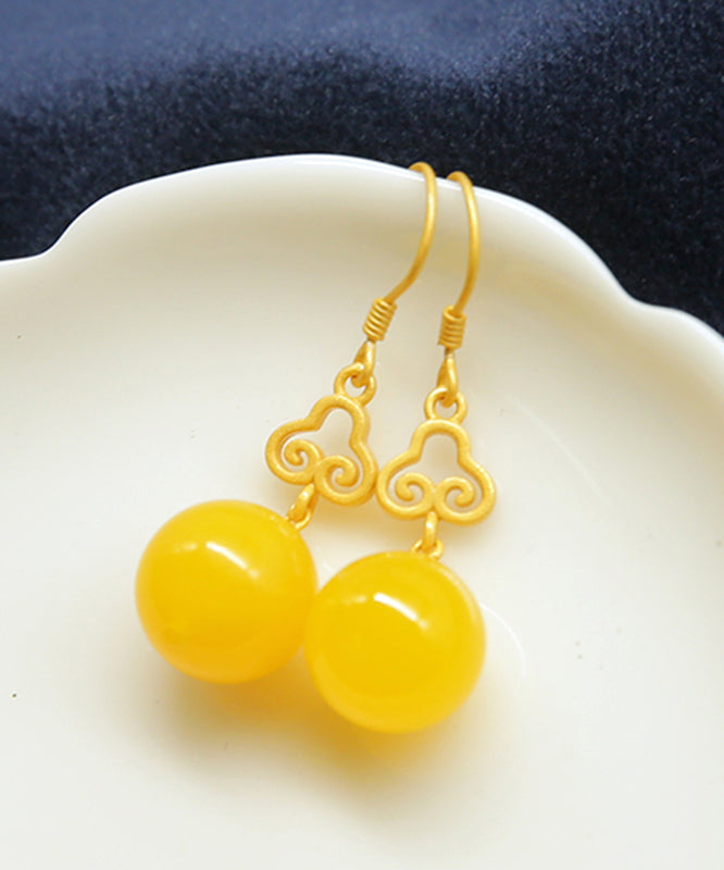 Vintage Yellow Sterling Silver Overgild Beeswax Xiangyun Drop Earrings