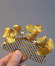 Vintage Yellow Sterling Silver Overgild Ginkgo Leaf Hairpin