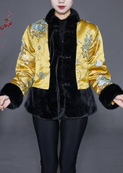 Vintage Yellow Tasseled Patchwork Faux Fur Jacket Winter