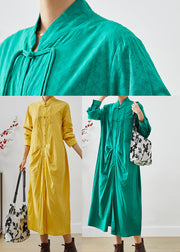 Vintage Yellow Tasseled Wrinkled Cotton Shirt Dress Fall