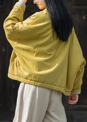 Vintage Yellow V Neck Pockets Fine Cotton Filled Coats Winter