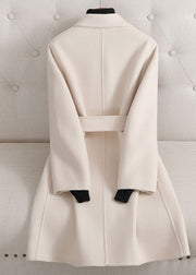 Vogue Beige Notched Tie Waist Woolen Long Coats Fall