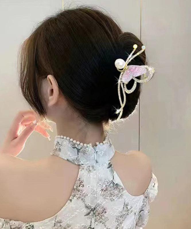 Vogue Black Alloy Zircon Pearl Embroidery Butterfly Hairpin