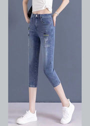 Vogue Blue Embroideried Button Crop Jeans