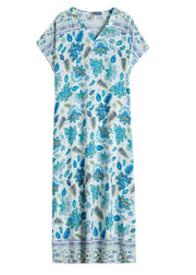 Vogue Blue Print Cotton Holiday Maxi Dresses Summer