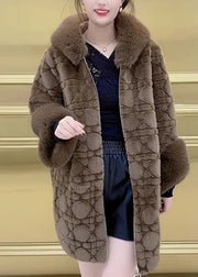 Vogue Brown Fur Collar Zippered Mink Velvet Thick Hooded Coats Winter