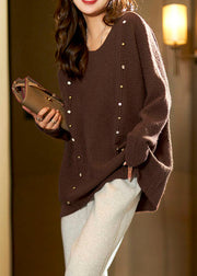 Vogue Coffee Zircon Thick Knit Sweater Tops Fall