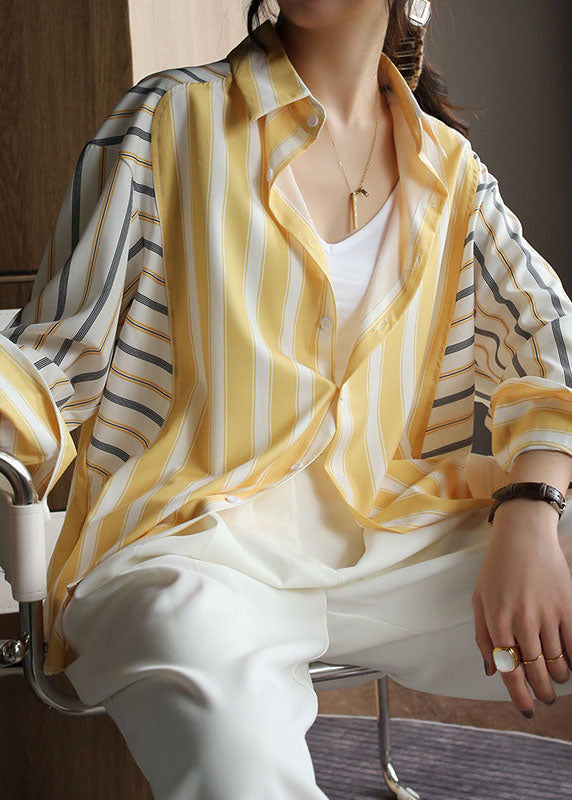 Vogue Colorblock Striped Asymmetrical Patchwork Low High Design Shirt Long Sleeve