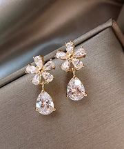 Vogue Copper Overgild Zircon Floral Water Drop Drop Earrings