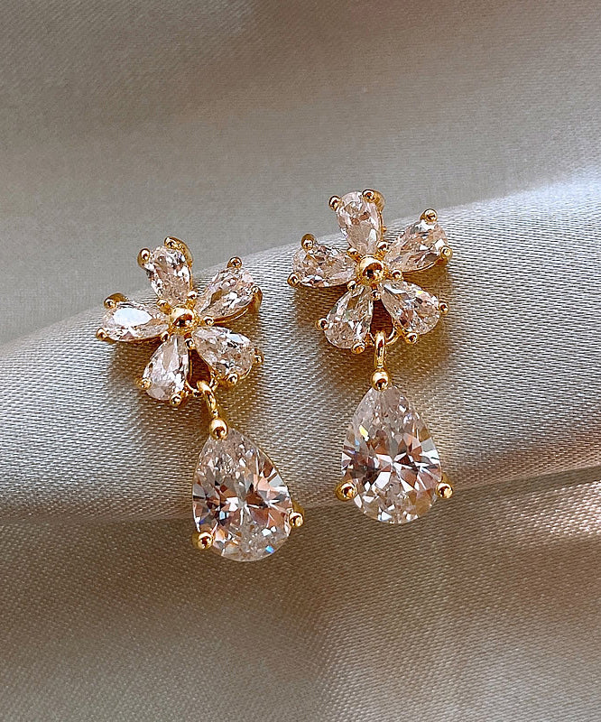 Vogue Copper Overgild Zircon Floral Water Drop Drop Earrings