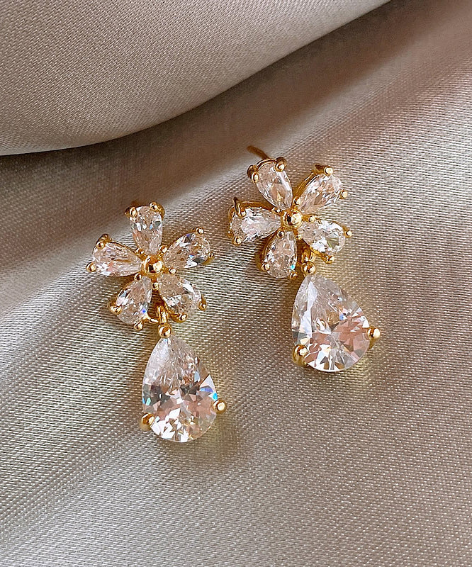 Vogue Copper Overgild Zircon Floral Water Drop Drop Earrings