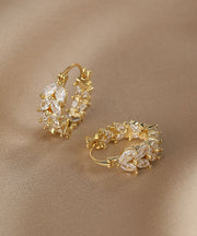 Vogue Gold Copper Alloy Zircon Wheat Ears Hoop Earrings